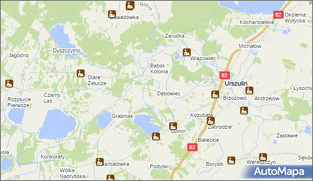 mapa Dębowiec gmina Urszulin, Dębowiec gmina Urszulin na mapie Targeo