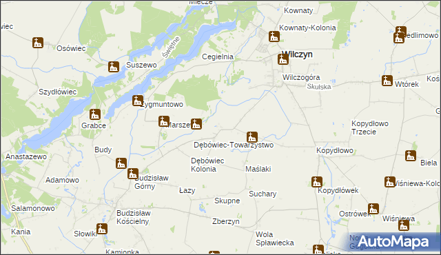 mapa Dębówiec gmina Wilczyn, Dębówiec gmina Wilczyn na mapie Targeo