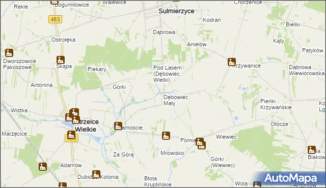 mapa Dębowiec Mały, Dębowiec Mały na mapie Targeo