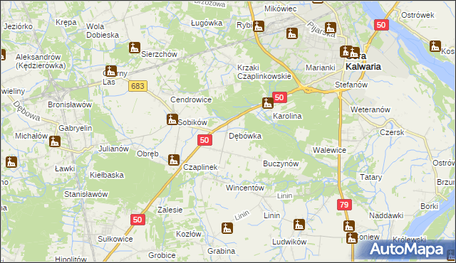 mapa Dębówka gmina Góra Kalwaria, Dębówka gmina Góra Kalwaria na mapie Targeo
