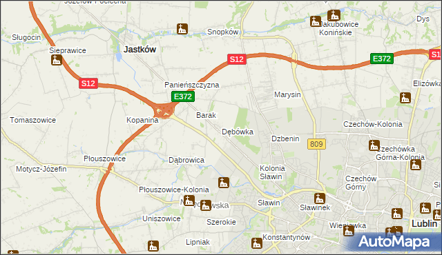 mapa Dębówka gmina Jastków, Dębówka gmina Jastków na mapie Targeo