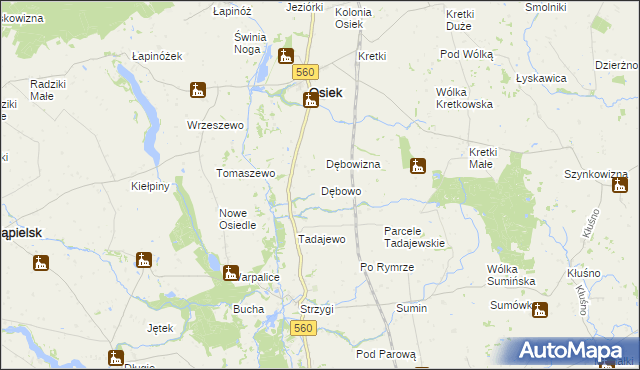 mapa Dębowo gmina Osiek, Dębowo gmina Osiek na mapie Targeo