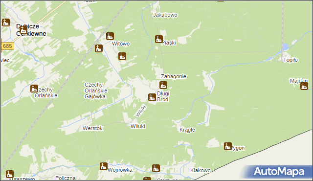 mapa Długi Bród gmina Dubicze Cerkiewne, Długi Bród gmina Dubicze Cerkiewne na mapie Targeo