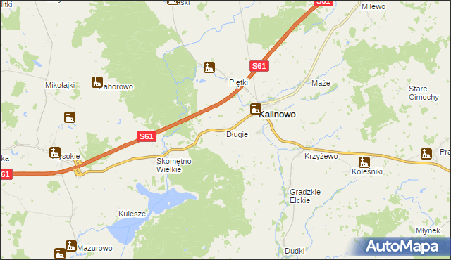 mapa Długie gmina Kalinowo, Długie gmina Kalinowo na mapie Targeo