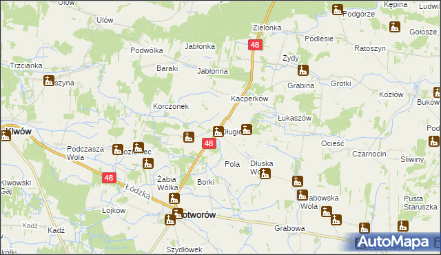 mapa Długie gmina Potworów, Długie gmina Potworów na mapie Targeo