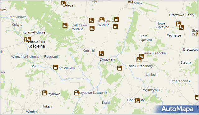 mapa Długokąty gmina Wieczfnia Kościelna, Długokąty gmina Wieczfnia Kościelna na mapie Targeo