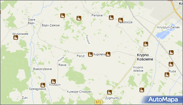 mapa Długołęka gmina Krypno, Długołęka gmina Krypno na mapie Targeo