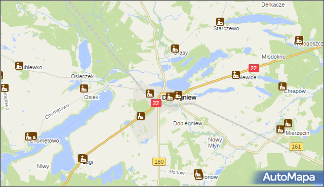 mapa Dobiegniew powiat strzelecko-drezdenecki, Dobiegniew powiat strzelecko-drezdenecki na mapie Targeo