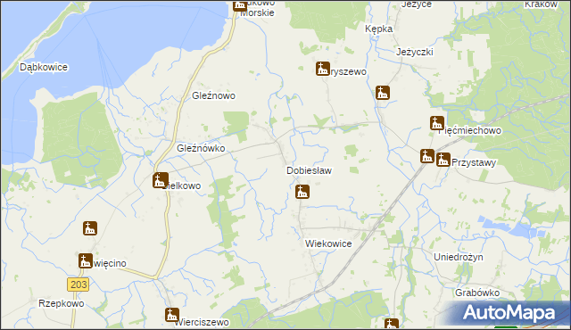 mapa Dobiesław gmina Darłowo, Dobiesław gmina Darłowo na mapie Targeo