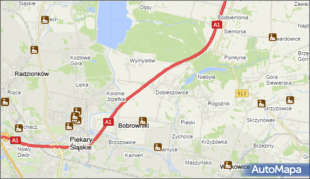 mapa Dobieszowice gmina Bobrowniki, Dobieszowice gmina Bobrowniki na mapie Targeo
