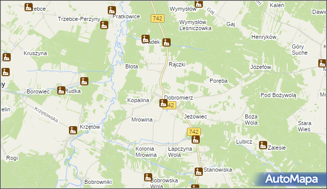 mapa Dobromierz gmina Kluczewsko, Dobromierz gmina Kluczewsko na mapie Targeo