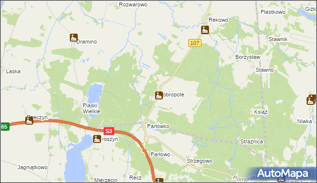 mapa Dobropole gmina Wolin, Dobropole gmina Wolin na mapie Targeo
