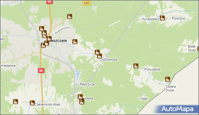 mapa Dobrowoda gmina Kleszczele, Dobrowoda gmina Kleszczele na mapie Targeo