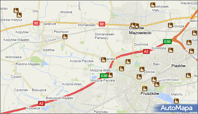 mapa Domaniew gmina Brwinów, Domaniew gmina Brwinów na mapie Targeo