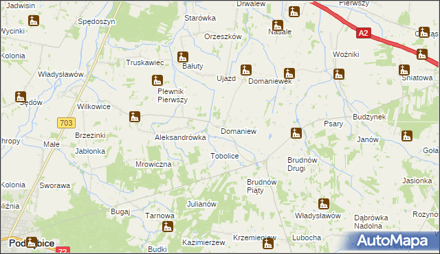mapa Domaniew gmina Dalików, Domaniew gmina Dalików na mapie Targeo