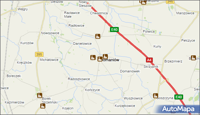 mapa Domaniów powiat oławski, Domaniów powiat oławski na mapie Targeo