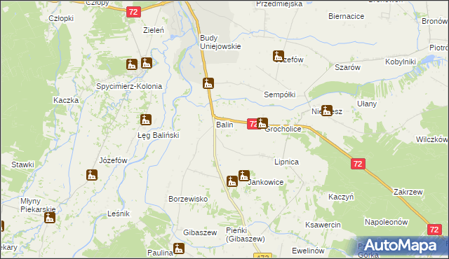 mapa Dominikowice gmina Poddębice, Dominikowice gmina Poddębice na mapie Targeo