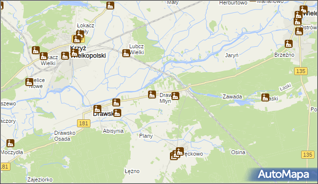 mapa Drawski Młyn, Drawski Młyn na mapie Targeo