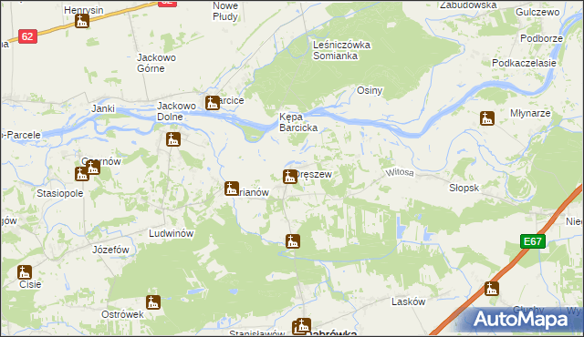 mapa Dręszew, Dręszew na mapie Targeo