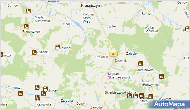 mapa Drewniki gmina Kraśniczyn, Drewniki gmina Kraśniczyn na mapie Targeo