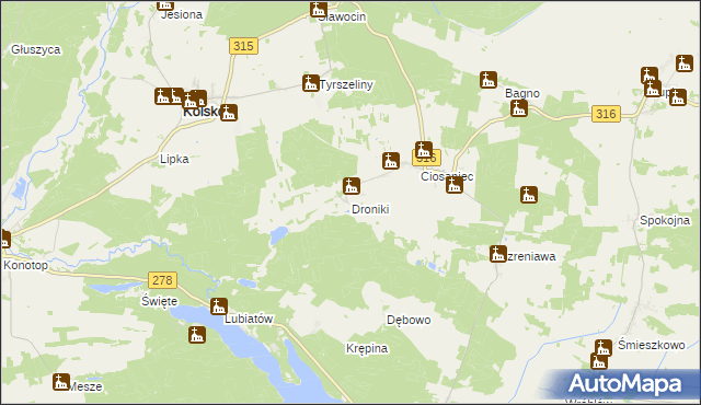 mapa Droniki, Droniki na mapie Targeo