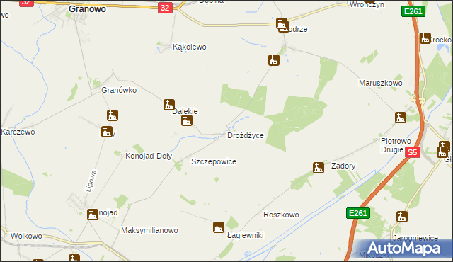 mapa Drożdżyce, Drożdżyce na mapie Targeo