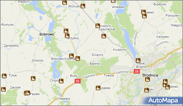 mapa Drużyny gmina Bobrowo, Drużyny gmina Bobrowo na mapie Targeo