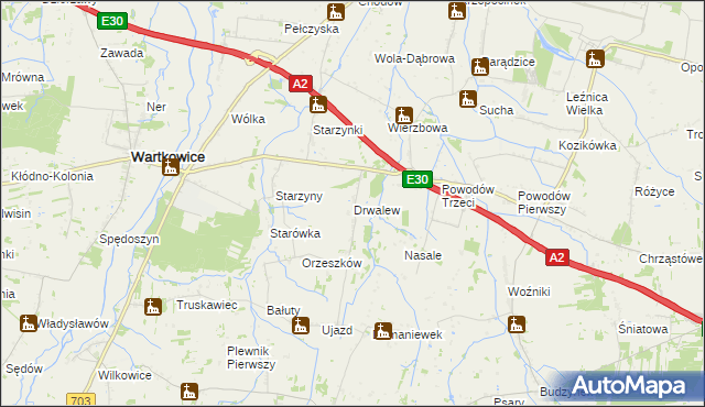 mapa Drwalew gmina Wartkowice, Drwalew gmina Wartkowice na mapie Targeo