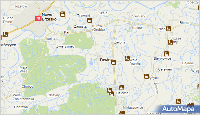 mapa Drwinia powiat bocheński, Drwinia powiat bocheński na mapie Targeo