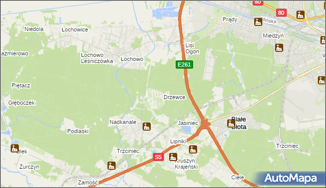 mapa Drzewce gmina Białe Błota, Drzewce gmina Białe Błota na mapie Targeo