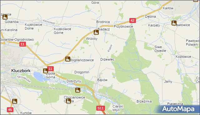 mapa Drzewiec gmina Kluczbork, Drzewiec gmina Kluczbork na mapie Targeo