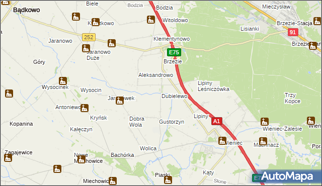mapa Dubielewo gmina Brześć Kujawski, Dubielewo gmina Brześć Kujawski na mapie Targeo