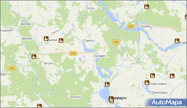 mapa Dunajek gmina Świętajno, Dunajek gmina Świętajno na mapie Targeo