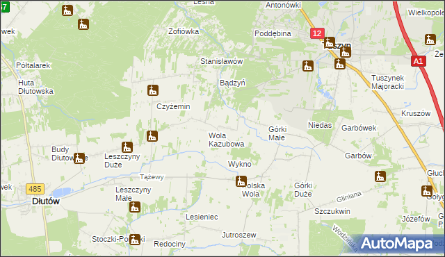 mapa Dylew gmina Tuszyn, Dylew gmina Tuszyn na mapie Targeo