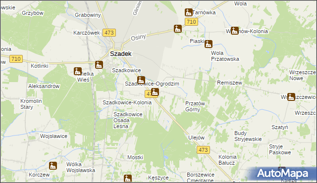 mapa Dziadkowice gmina Szadek, Dziadkowice gmina Szadek na mapie Targeo
