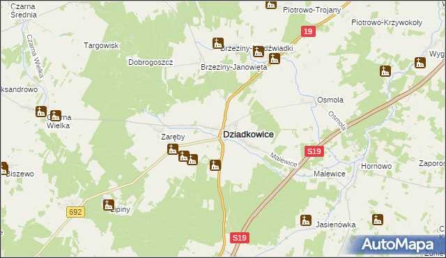 mapa Dziadkowice powiat siemiatycki, Dziadkowice powiat siemiatycki na mapie Targeo