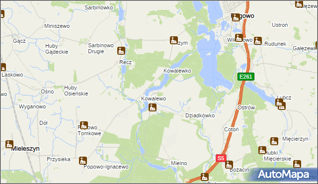 mapa Dziadkowo gmina Mieleszyn, Dziadkowo gmina Mieleszyn na mapie Targeo