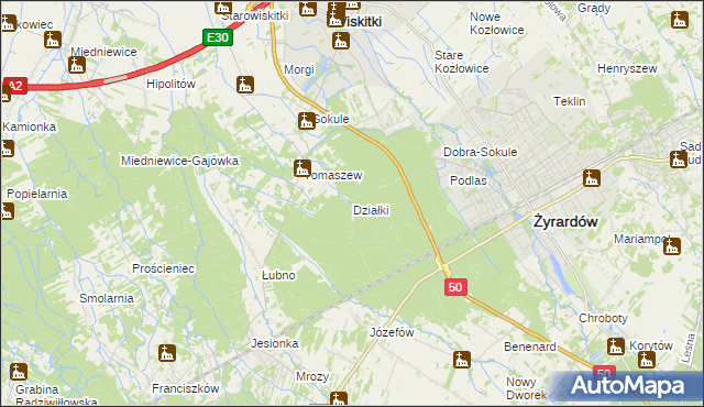 mapa Działki gmina Wiskitki, Działki gmina Wiskitki na mapie Targeo
