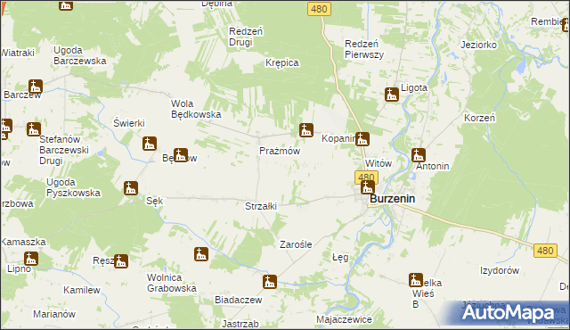 mapa Działy gmina Burzenin, Działy gmina Burzenin na mapie Targeo
