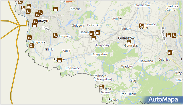 mapa Dzięgielów, Dzięgielów na mapie Targeo