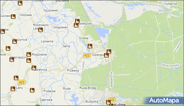 mapa Dziergowice, Dziergowice na mapie Targeo