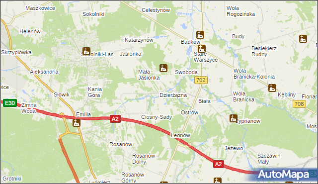 mapa Dzierżązna gmina Zgierz, Dzierżązna gmina Zgierz na mapie Targeo