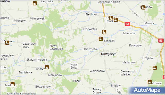 mapa Dzierzbotki, Dzierzbotki na mapie Targeo