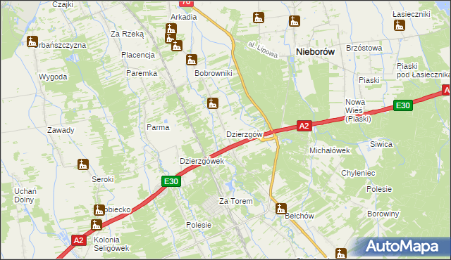 mapa Dzierzgów gmina Nieborów, Dzierzgów gmina Nieborów na mapie Targeo