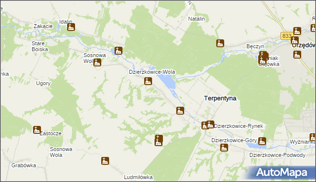 mapa Dzierzkowice-Zastawie, Dzierzkowice-Zastawie na mapie Targeo