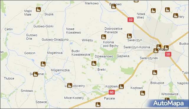 mapa Dziewanowo, Dziewanowo na mapie Targeo