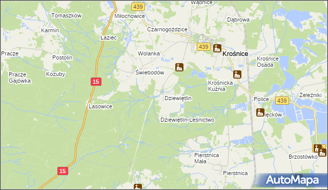 mapa Dziewiętlin, Dziewiętlin na mapie Targeo