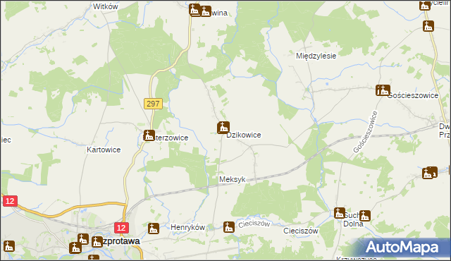 mapa Dzikowice, Dzikowice na mapie Targeo