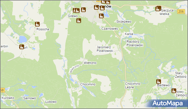 mapa Dzikowo gmina Polanów, Dzikowo gmina Polanów na mapie Targeo