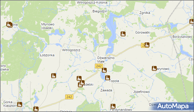 mapa Dźwierszno Małe, Dźwierszno Małe na mapie Targeo